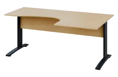 CEK 27 - 187 stůl kancelářský, rohový, pravý, kovová podnož černá, deska 25 mm, široký 1800 mm, bříza světlá